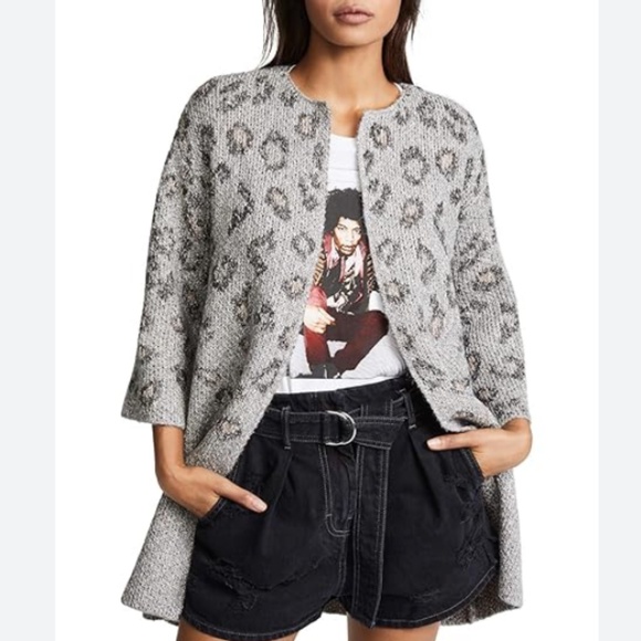 Kline Leopard Cheetah Hipster Hippie Artsy Boho Bohemian Winter Cardigan Sweater - Picture 2 of 9